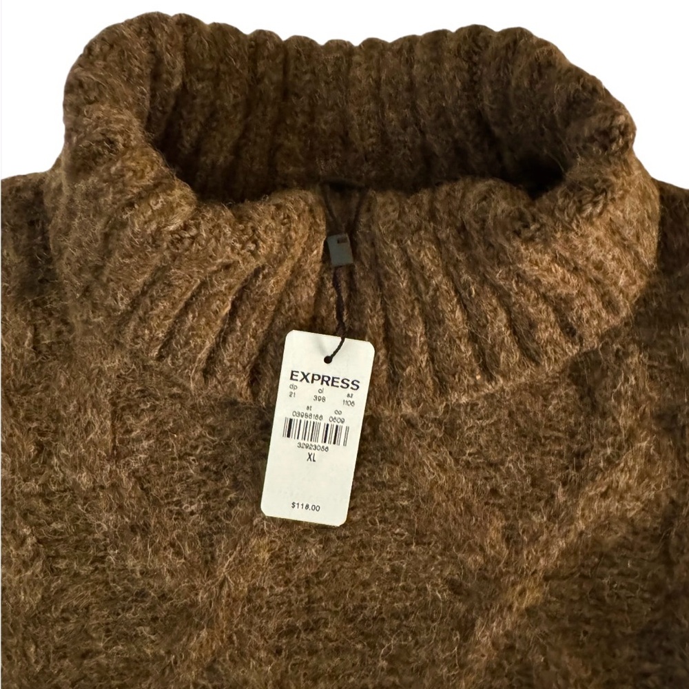 Express Wool Cable Knit Turtleneck Sweater Brown XL - Picture 4 of 14